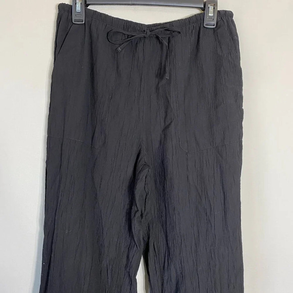 Zara Textured Pants Women's Medium Black Flowy Wide Leg Casual Elastic Waist - Picture 5 of 12